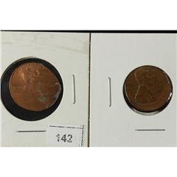 2-OFF CENTER LINCOLN CENTS ONE WITH FULL DATE
