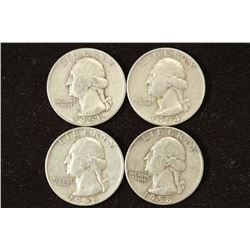 1951-D, 54-S, 56-D & 58-D WASHINGTON SILVER 1/4'S