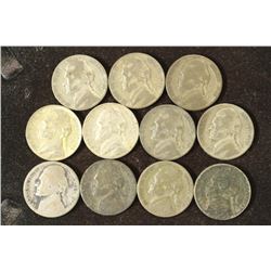11 ASSORTED 35% SILVER JEFFERSON WAR NICKELS