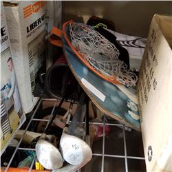 GOLF BAG W/ CLUBS AND MINI BASKETBALL, BUCK BOARD, AND REEBOK KIDS CHEST PROTECTOR
