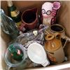 Image 2 : BOX OF VINTAGE BOTTLES, CIGAR JUG, AND BAR ITEMS