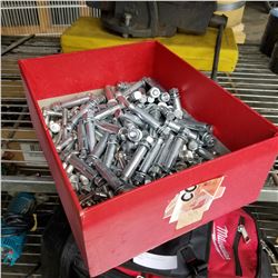 LOT OF ANCHOR AND BOLTS IN RED TRAY