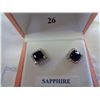 Image 2 : STERLING SILVER 4mm GENUINE 0.84CTS SAPPHIRE AND CZ EARRINGS W/ APPRAISAL $500