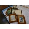 Image 1 : 5 FRAMED ART WORKS - 2 NEEDLE PRINT, 1 TEXTILE ART, LARGEST 15" x 18", AND DECORATIVE MIRROR