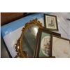 Image 3 : 5 FRAMED ART WORKS - 2 NEEDLE PRINT, 1 TEXTILE ART, LARGEST 15" x 18", AND DECORATIVE MIRROR