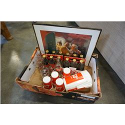 TRAY OF COCA-COLA COLLECTIBLES AND BOTTLES