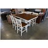 Image 1 : AS NEW TALL WHITE AND NATURAL WOOD DINING TABLE AND 4 STOOLS W/ EXTENSIONS - 1 MARK ON TABLE TOP, RE