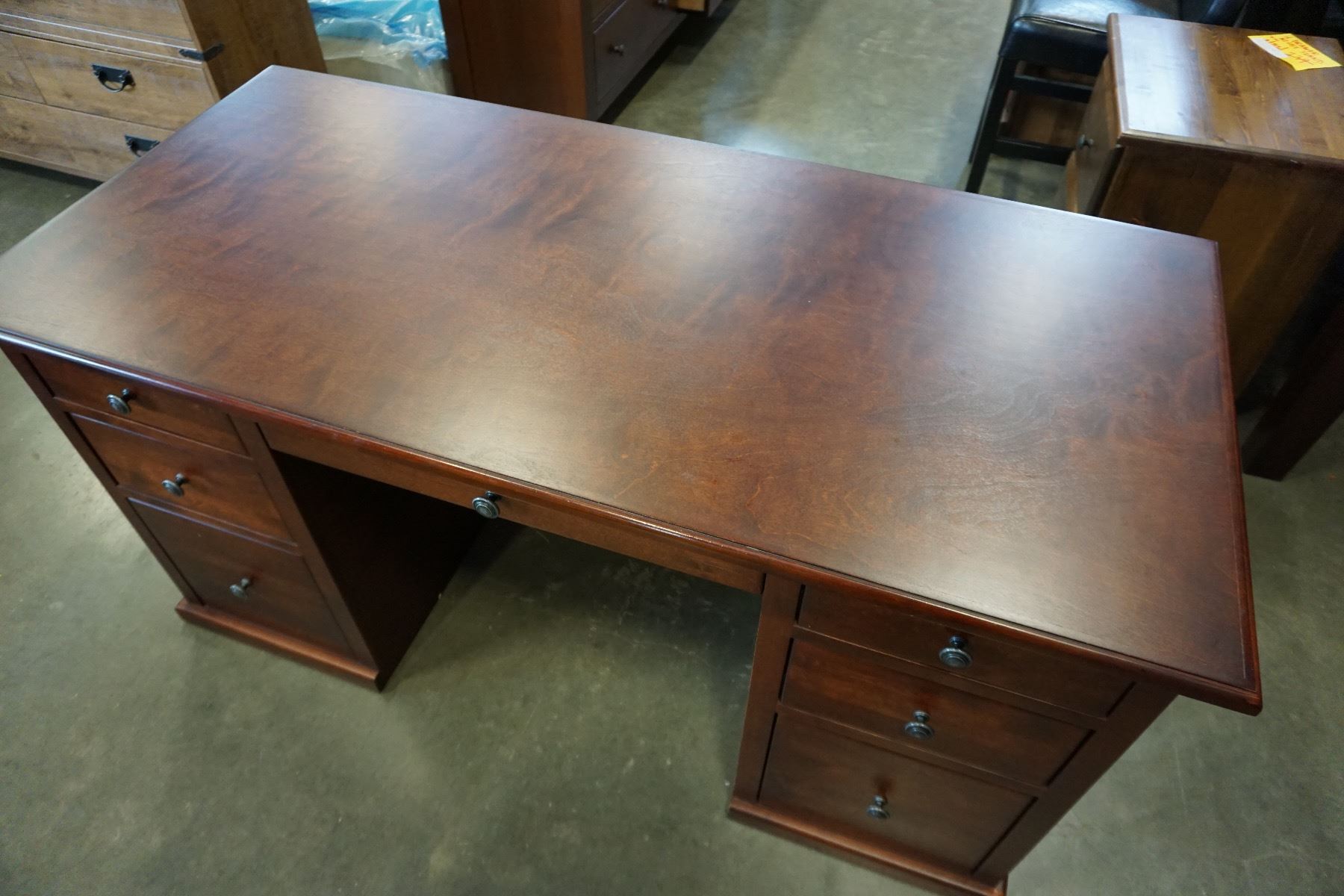 Maple Color Desk NEW SOLID MAPLE 7 DRAWER OFFICE DESK, FINISHED BACK, DOVETAILED DRAWERS ...