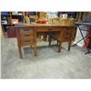 Image 2 : ASHLEY FLOOR MODEL MISSION OAK STYLE EXECUTIVE DESK, MINOR COSMETIC DAMAGE, ONE LEG NEEDS REPAIR, RE