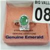 Image 2 : STERLING SILVER 8x6mm GENUINE 1.5CT EMERALD AND CZ COCKTAIL RING SIZE 7.5 - RETAIL $300