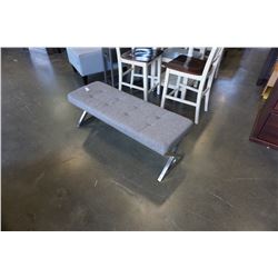 MODERN GREY FABRIC AND CHROME BENCH