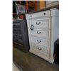 Image 2 : NEW ASHLEY WHITE WITH NATURAL WOOD TOP 5 DRAWER CHEST OF DRAWERS, RETAIL $899