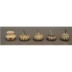 FIVE PAPAGO INDIAN HORSE HAIR BASKETS