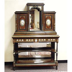 An unusual Victorian burled walnut inlaid gilt br
