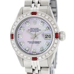 Rolex Ladies Stainless Steel Pink MOP Diamond & Ruby Datejust Wristwatch