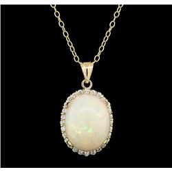 13.41 ctw Opal and Diamond Pendant With Chain - 14KT Yellow Gold