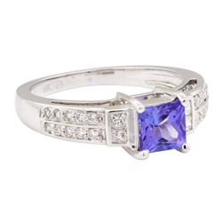 1.45 ctw Tanzanite And Diamond Ring - 18KT White Gold