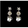 Image 1 : Tahitian Pearl and Diamond Earrings - 14KT White Gold