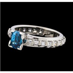 1.60 ctw Blue Zircon and Diamond Ring - 18KT White Gold