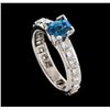 Image 4 : 1.60 ctw Blue Zircon and Diamond Ring - 18KT White Gold