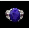 Image 2 : 16.00 ctw Lapis Lazuli, Ruby and Diamond Ring - Platinum