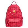 Image 2 : MCM Red Visetos Coated Canvas Leather Trim Studded Stark Medium Backpack