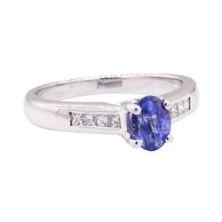 1.42 ctw Blue Sapphire and Diamond Ring - 18KT White Gold