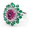 Image 3 : 5.74 ctw Pink Tourmaline, Emerald and Diamond Ring - 14KT White Gold