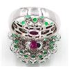 Image 5 : 5.74 ctw Pink Tourmaline, Emerald and Diamond Ring - 14KT White Gold