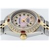 Image 3 : Rolex Ladies 2 Tone 14K Pink MOP Emerald & Ruby Datejust Wriswatch