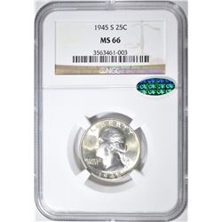 1945-S WASHINGTON QUARTER NGC MS-66 CAC