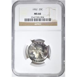 1952 WASHINGTON QUARTER NGC MS-66 RAINBOW COLOR