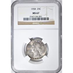 1958 WASHINGTON QUARTER NGC MS-67 COLOR