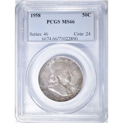 1958 FRANKLIN HALF DOLLAR PCGS MS-66 COLOR