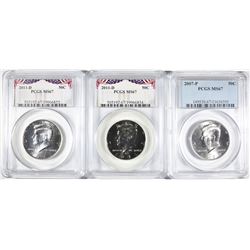 2007-P & 2-2011-D KENNEDY HALVES, PCGS MS-67