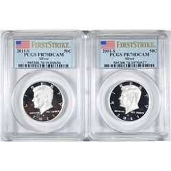 2-2011-S SILVER KENNEDY HALVES, PCGS PR-70 DCAM