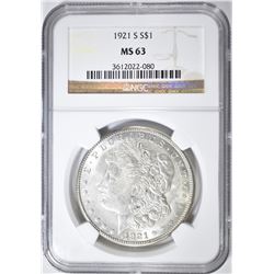 1921-S MORGAN DOLLAR, NGC MS-63