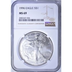 1996 AMERICAN SILVER EAGLE, NGC MS-69 KEY DATE!