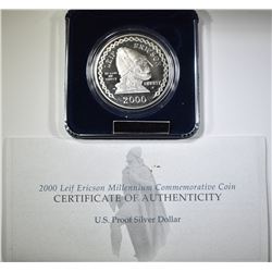 2000 LEIF ERICSON Pf COMMEM SILVER DOLLAR BOX/COA
