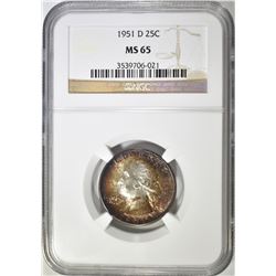 1951-D WASHINGTON QUARTER NGC MS-65 COLOR