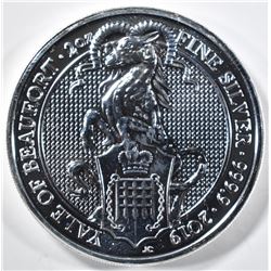 2019 2oz  QUEENS BEAST  YALE OF BEAUFORD COIN