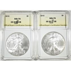 2-2010 AMERICAN SILVER EAGLES, OBCS PERFECT GEM BU