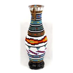 Hand Beaded Composition Vase, Kathy Kills Thunder