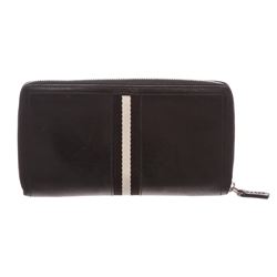 Bally Black Leather Long Zipper Wallet