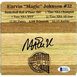 Magic Johnson SignedL.A Lakers Logo Wooden Basketball Court Panel (Beckett COA)