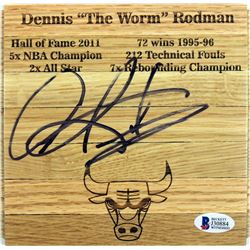 Dennis "The Worm" Rodman Signed Chicago Bulls Logo Wooden Basketball Court Panel (PSA COA)