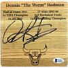 Image 1 : Dennis "The Worm" Rodman Signed Chicago Bulls Logo Wooden Basketball Court Panel (PSA COA)