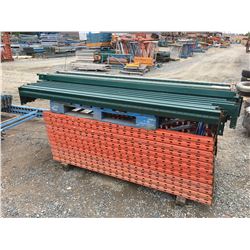 GROUP OF REDI-RACK SHELF/PALLET RACKING UPRIGHTS & BEAMS (ORANGE AND GREEN)