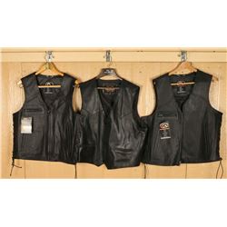 Lot of 3 Mens Black Leather Vests