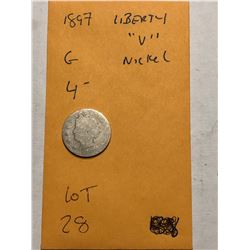 1897 Liberty Head V Nickel Good Grade Nice Early US Coin